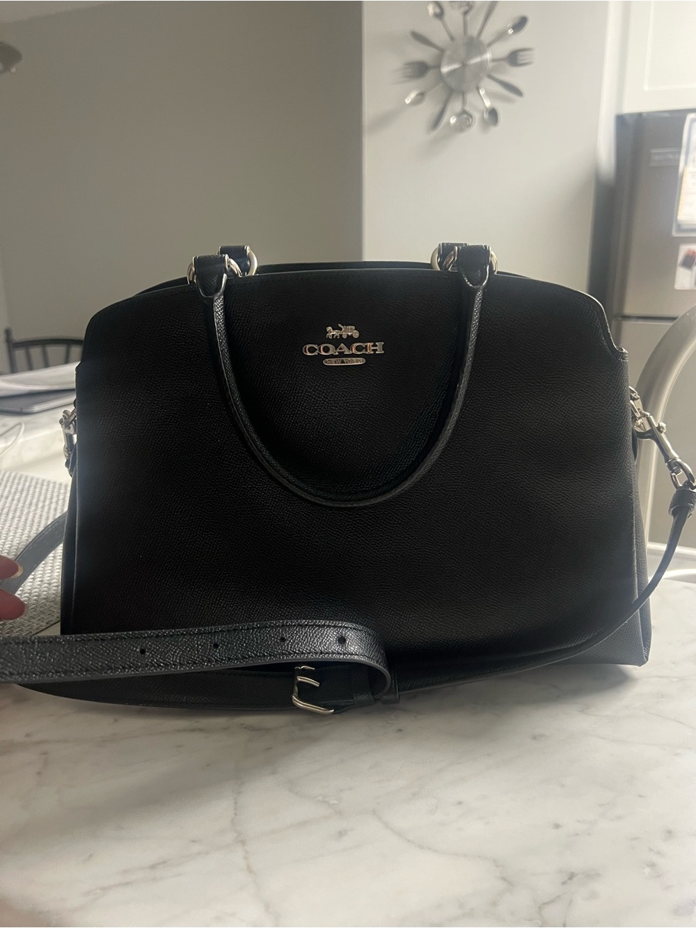 Coach Black Leather Dome Satchel with Shoulder Strap